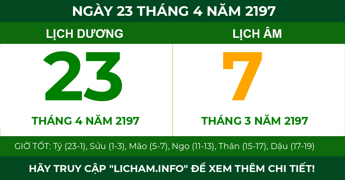 lịch âm ngày 23 tháng 4 năm 2197