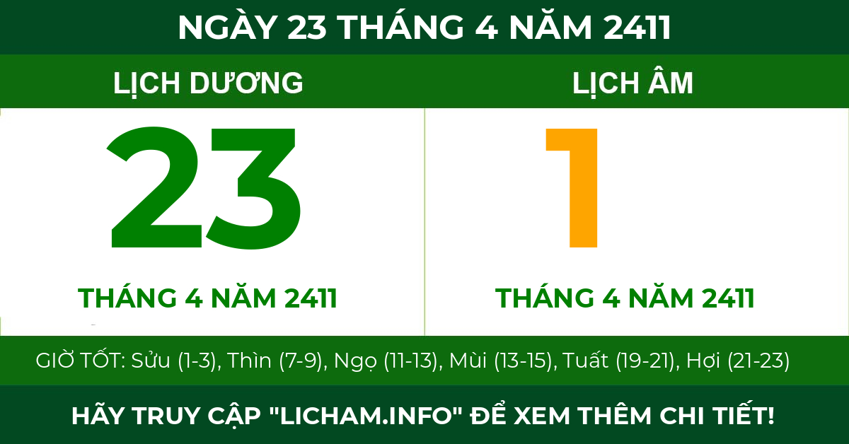 lịch âm ngày 23 tháng 4 năm 2411