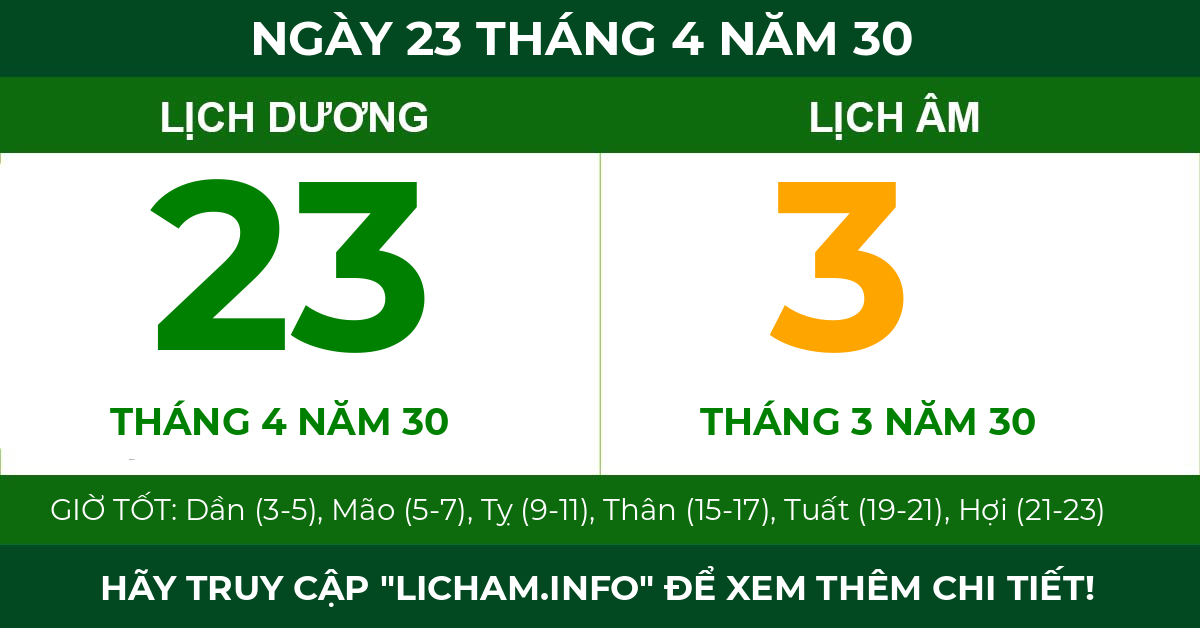 lịch âm ngày 23 tháng 4 năm 30