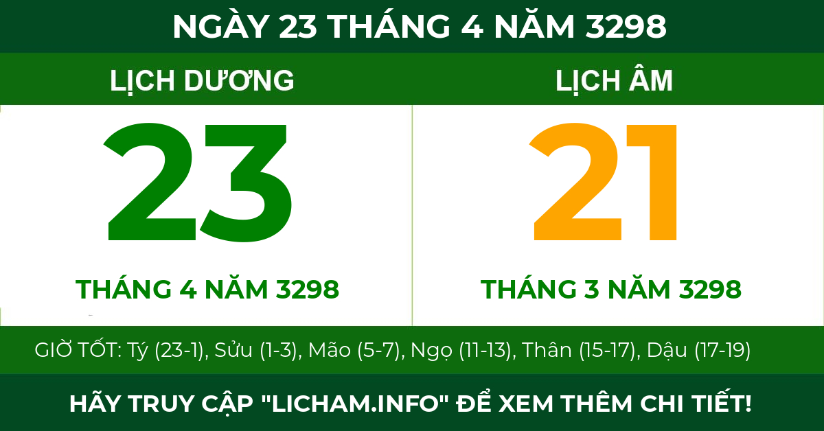 lịch âm ngày 23 tháng 4 năm 3298