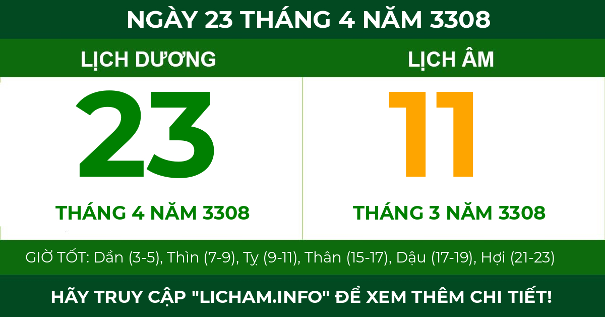 lịch âm ngày 23 tháng 4 năm 3308