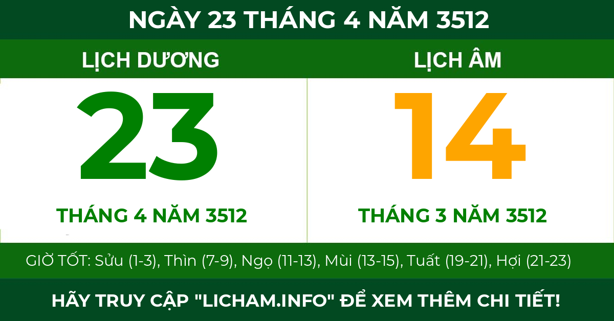 lịch âm ngày 23 tháng 4 năm 3512