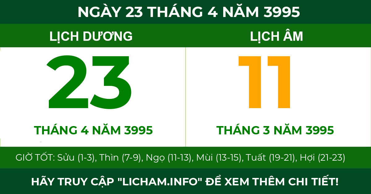 lịch âm ngày 23 tháng 4 năm 3995