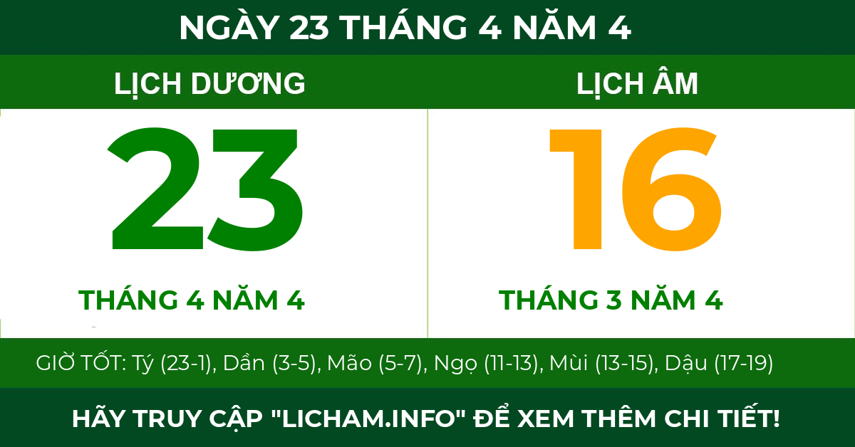 lịch âm ngày 23 tháng 4 năm 4