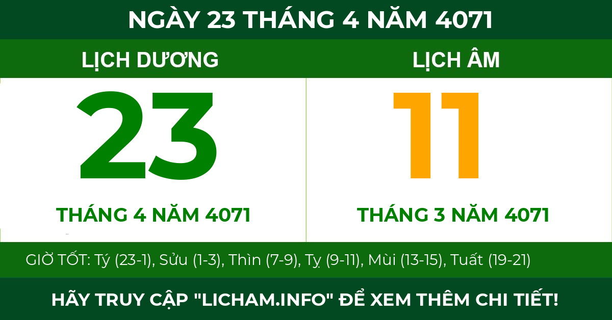 lịch âm ngày 23 tháng 4 năm 4071