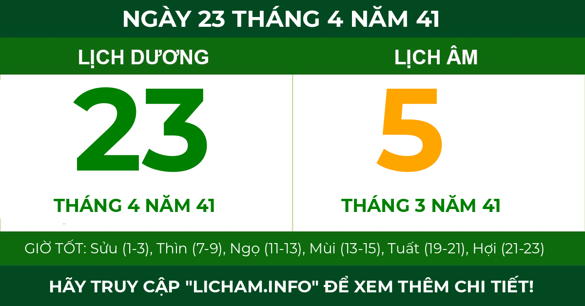 lịch âm ngày 23 tháng 4 năm 41