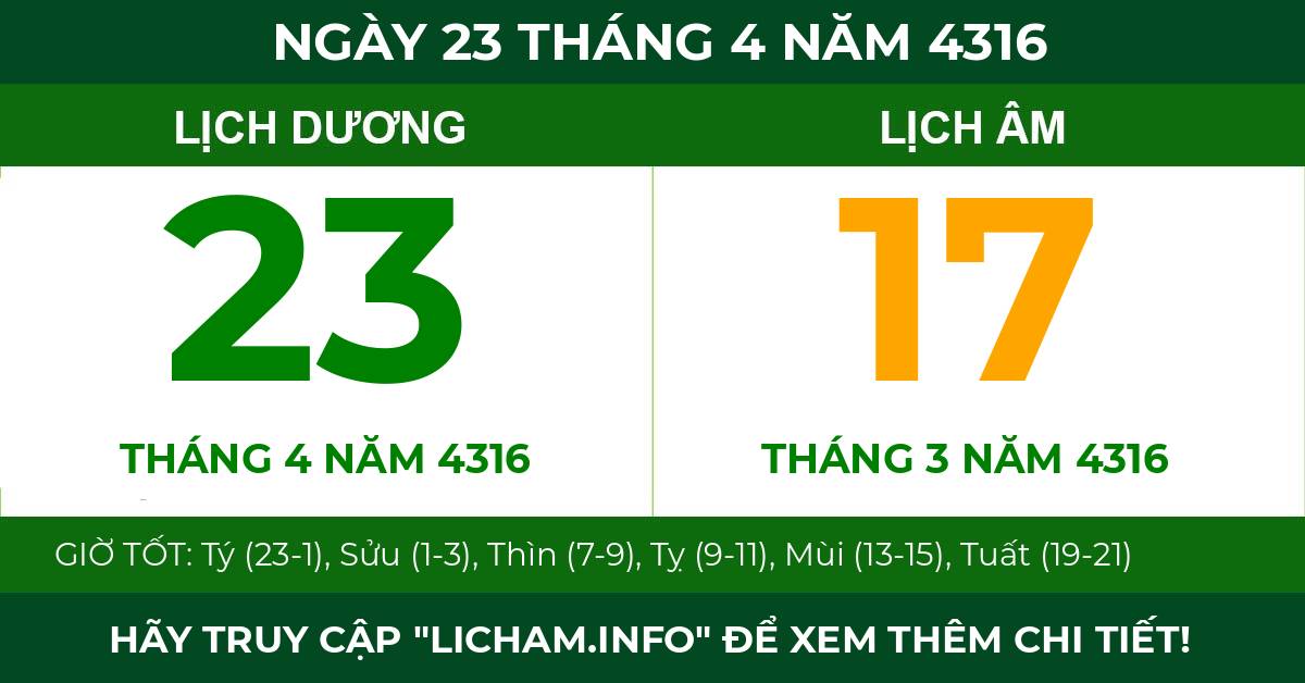 lịch âm ngày 23 tháng 4 năm 4316