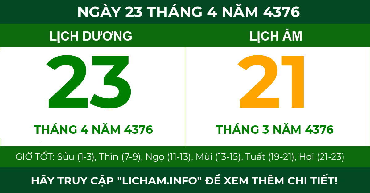 lịch âm ngày 23 tháng 4 năm 4376
