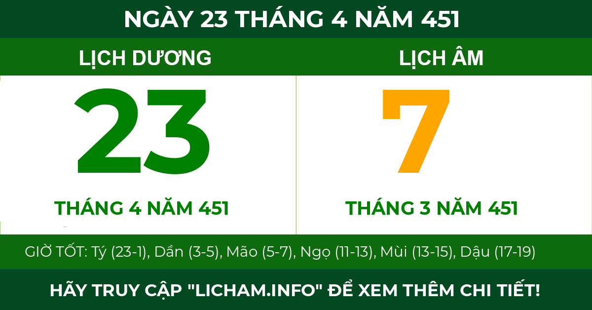 lịch âm ngày 23 tháng 4 năm 451