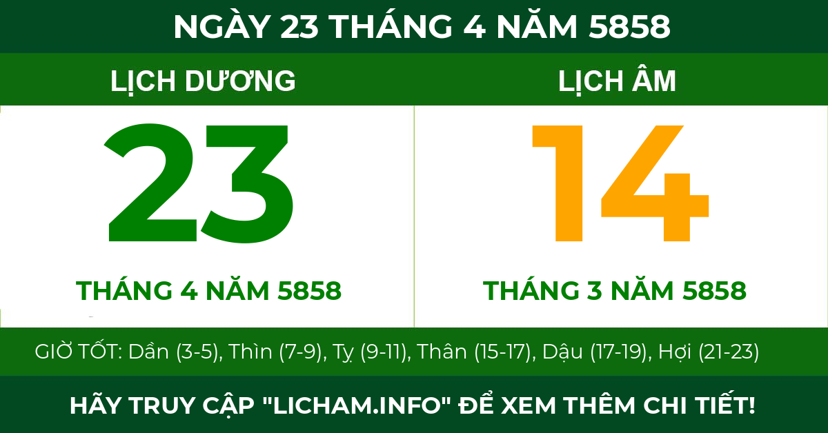 lịch âm ngày 23 tháng 4 năm 5858