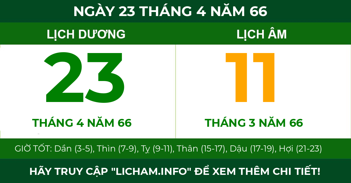 lịch âm ngày 23 tháng 4 năm 66