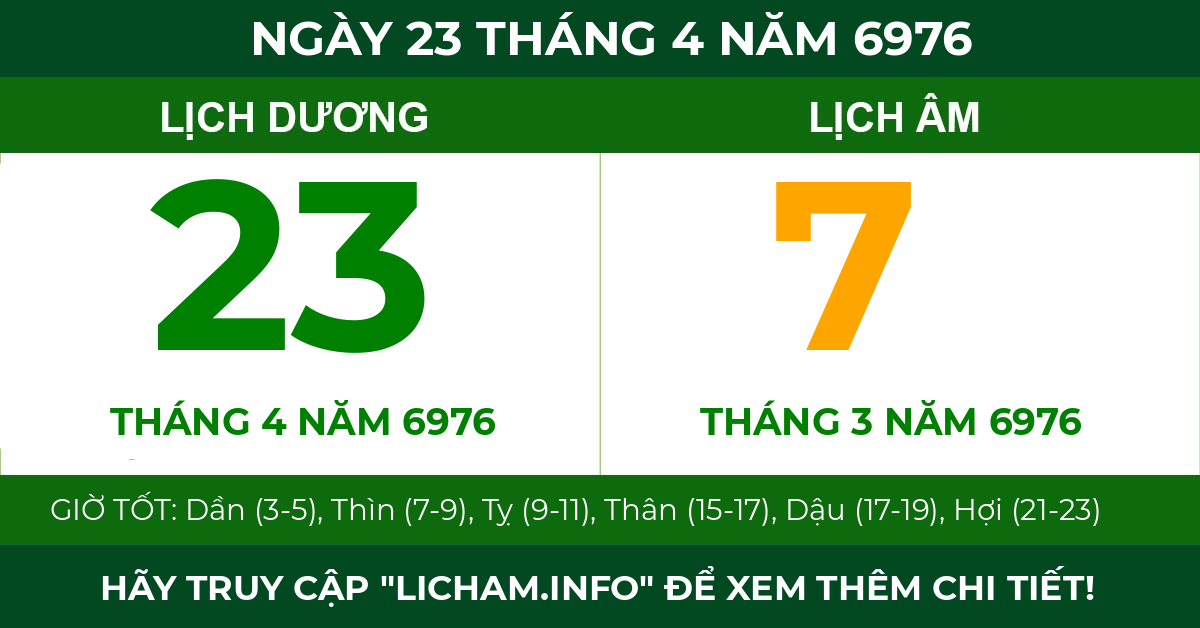 lịch âm ngày 23 tháng 4 năm 6976