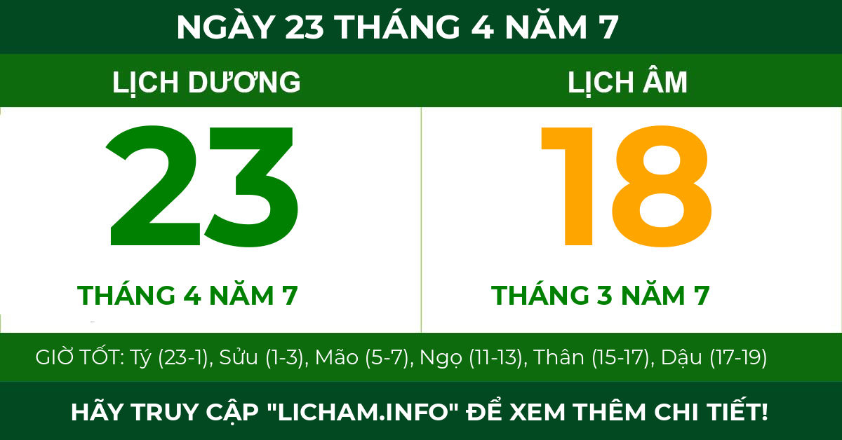 lịch âm ngày 23 tháng 4 năm 7