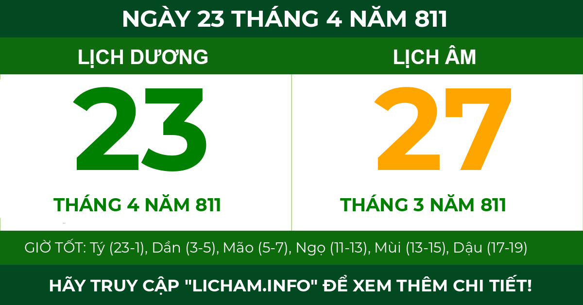 lịch âm ngày 23 tháng 4 năm 811
