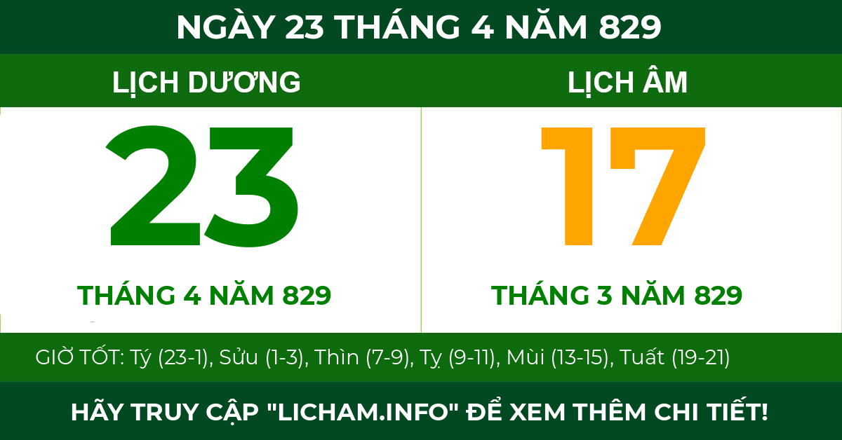 lịch âm ngày 23 tháng 4 năm 829