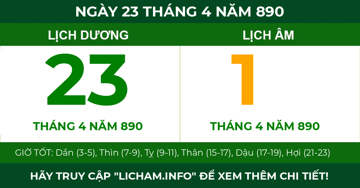 lịch âm ngày 23 tháng 4 năm 890