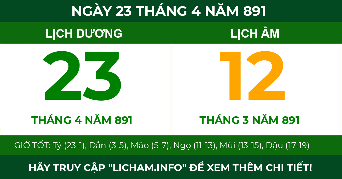 lịch âm ngày 23 tháng 4 năm 891
