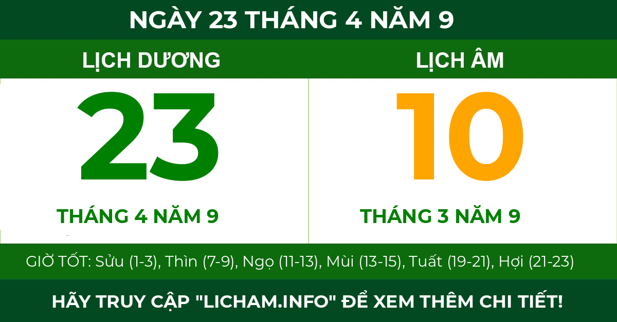 lịch âm ngày 23 tháng 4 năm 9