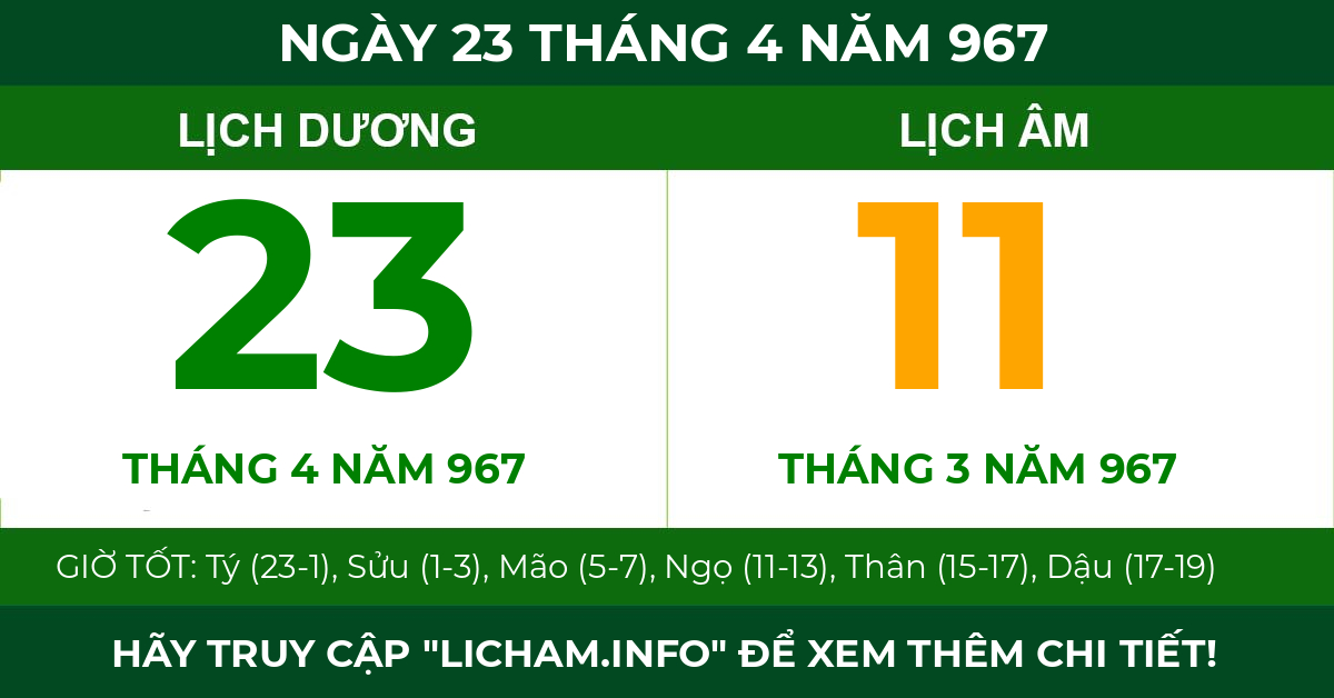 lịch âm ngày 23 tháng 4 năm 967