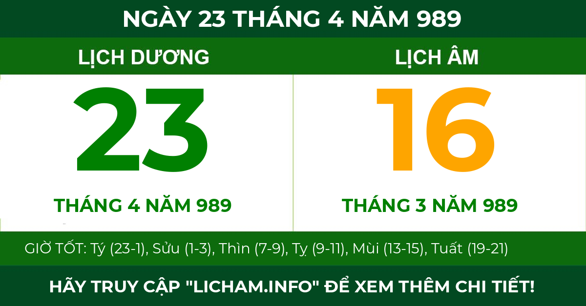lịch âm ngày 23 tháng 4 năm 989