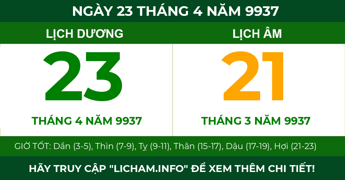lịch âm ngày 23 tháng 4 năm 9937