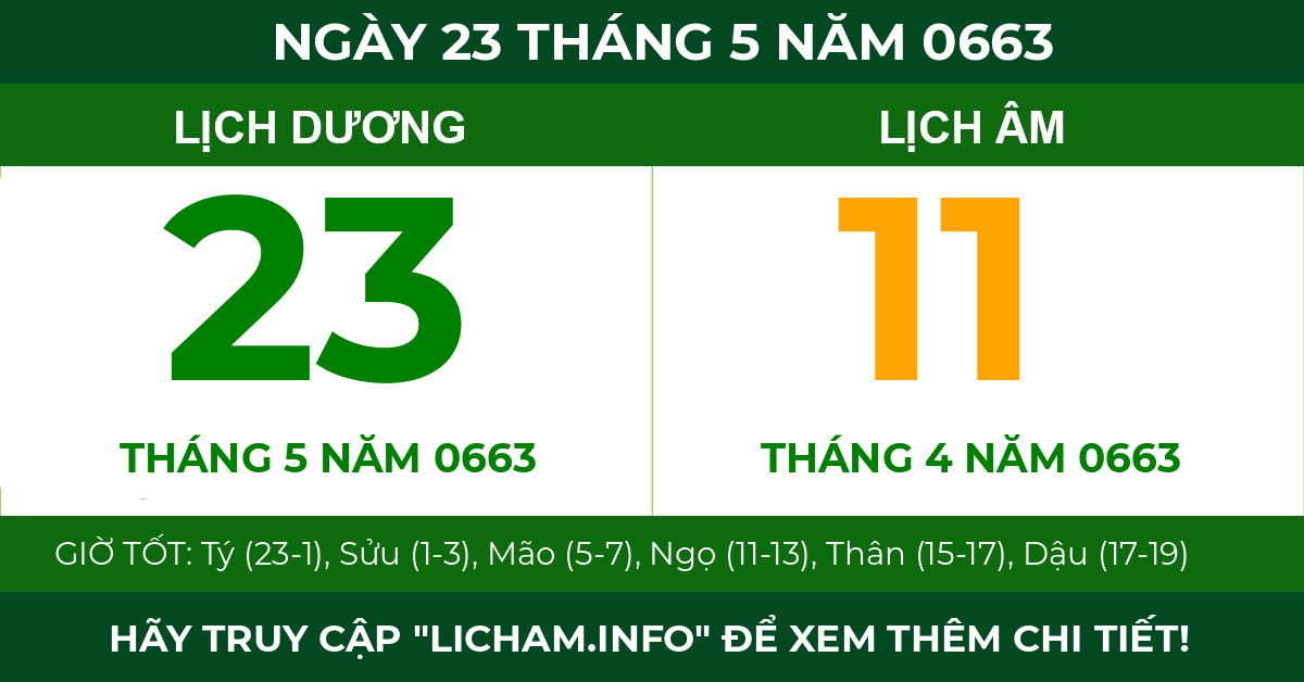 lịch âm ngày 23 tháng 5 năm 0663