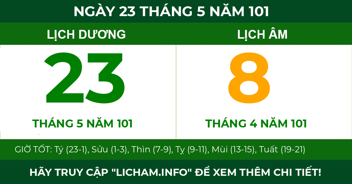 lịch âm ngày 23 tháng 5 năm 101