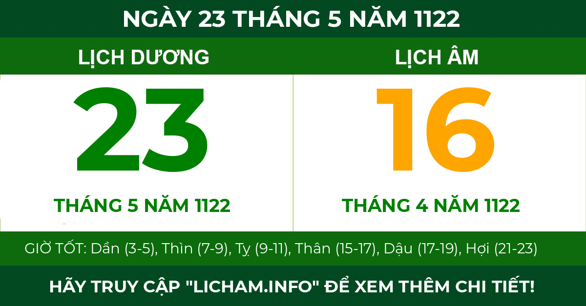 lịch âm ngày 23 tháng 5 năm 1122