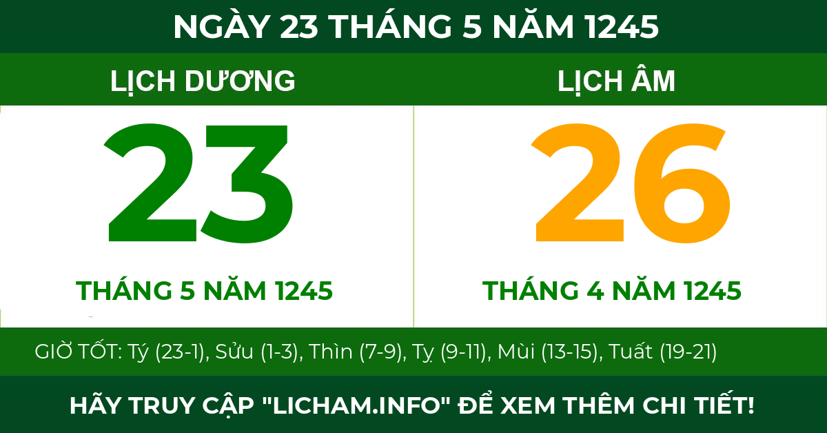 lịch âm ngày 23 tháng 5 năm 1245