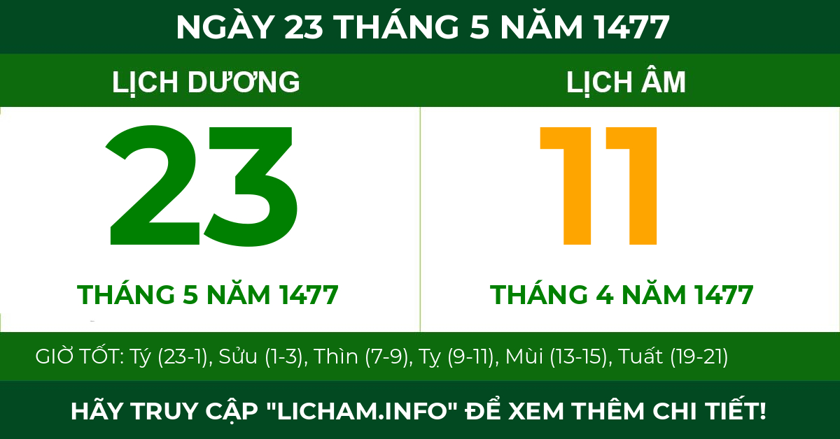 lịch âm ngày 23 tháng 5 năm 1477