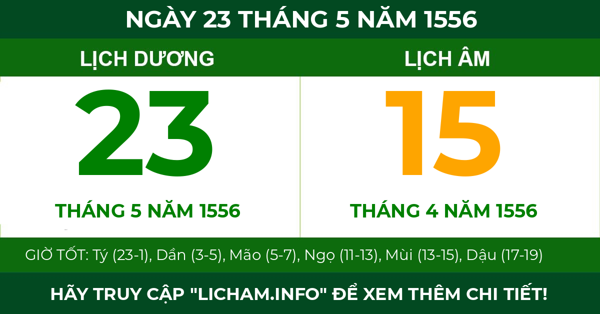 lịch âm ngày 23 tháng 5 năm 1556