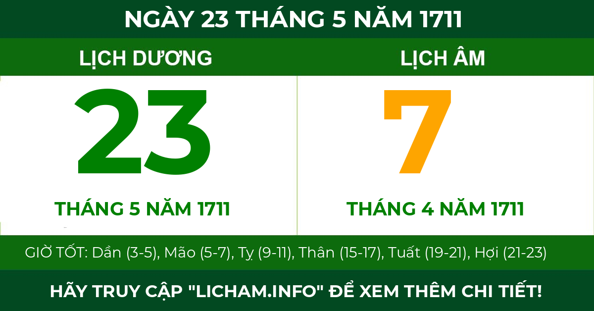 lịch âm ngày 23 tháng 5 năm 1711