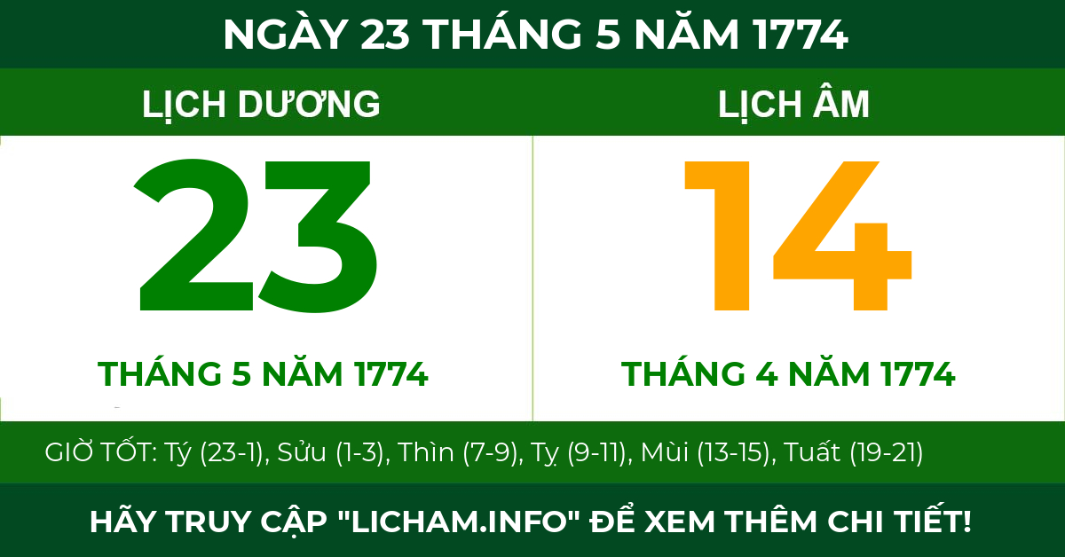 lịch âm ngày 23 tháng 5 năm 1774