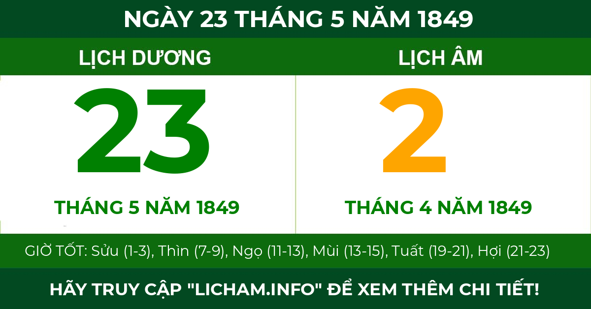 lịch âm ngày 23 tháng 5 năm 1849