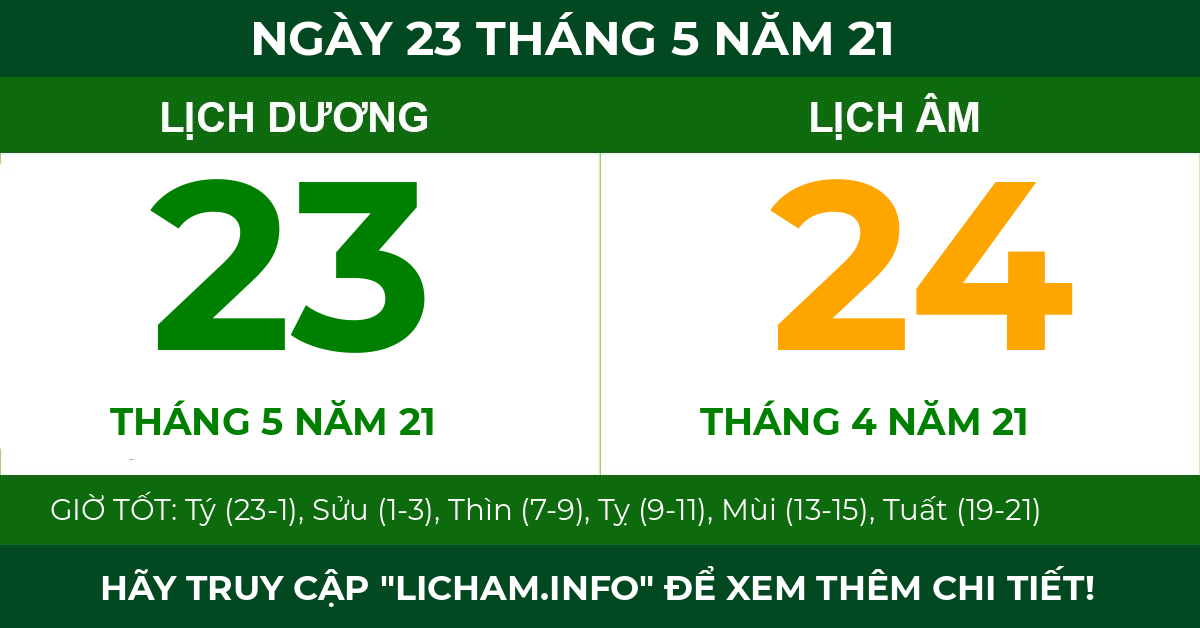 lịch âm ngày 23 tháng 5 năm 21