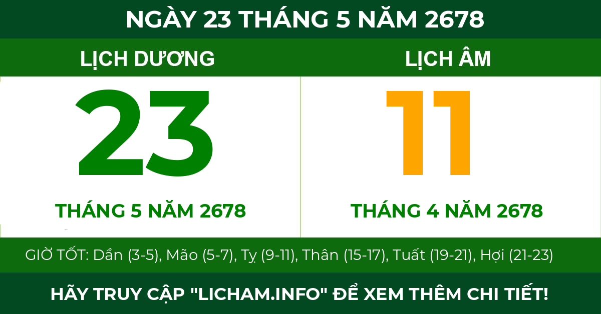 lịch âm ngày 23 tháng 5 năm 2678