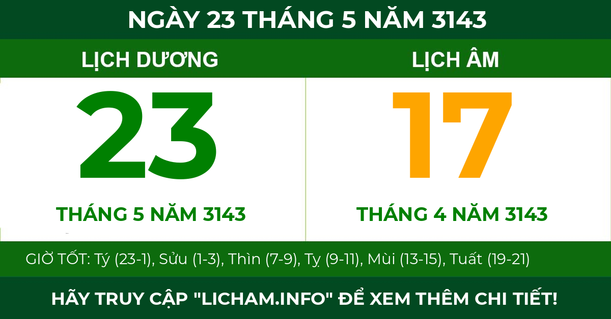 lịch âm ngày 23 tháng 5 năm 3143