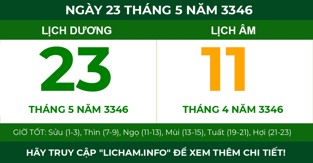lịch âm ngày 23 tháng 5 năm 3346