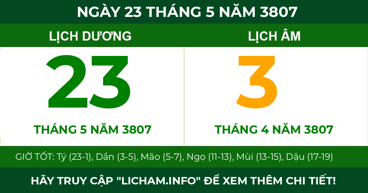 lịch âm ngày 23 tháng 5 năm 3807
