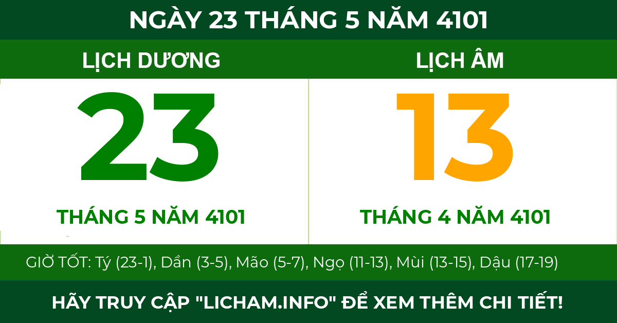 lịch âm ngày 23 tháng 5 năm 4101