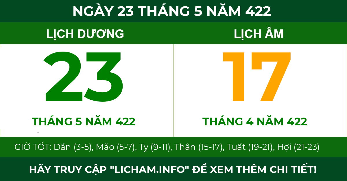lịch âm ngày 23 tháng 5 năm 422
