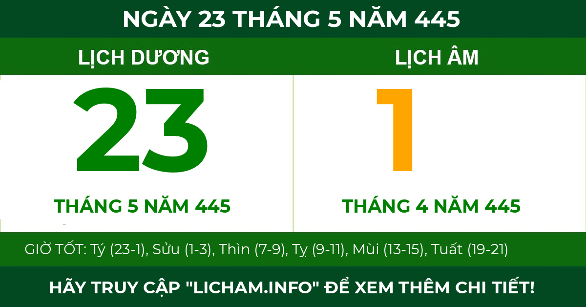 lịch âm ngày 23 tháng 5 năm 445