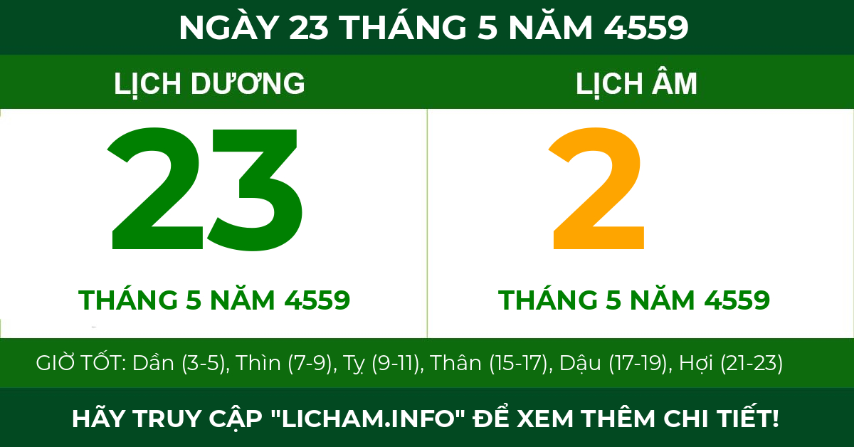 lịch âm ngày 23 tháng 5 năm 4559