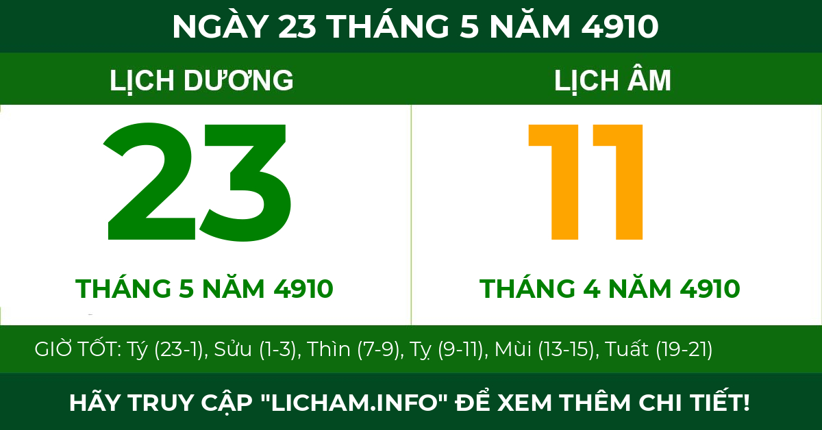 lịch âm ngày 23 tháng 5 năm 4910