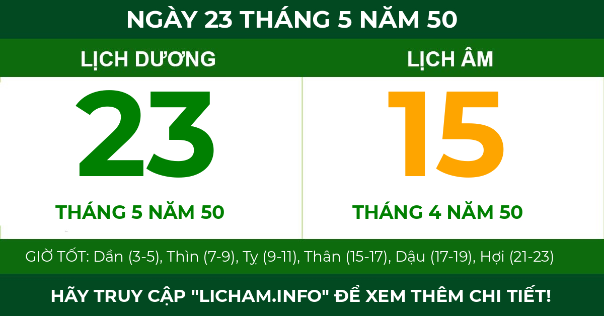 lịch âm ngày 23 tháng 5 năm 50
