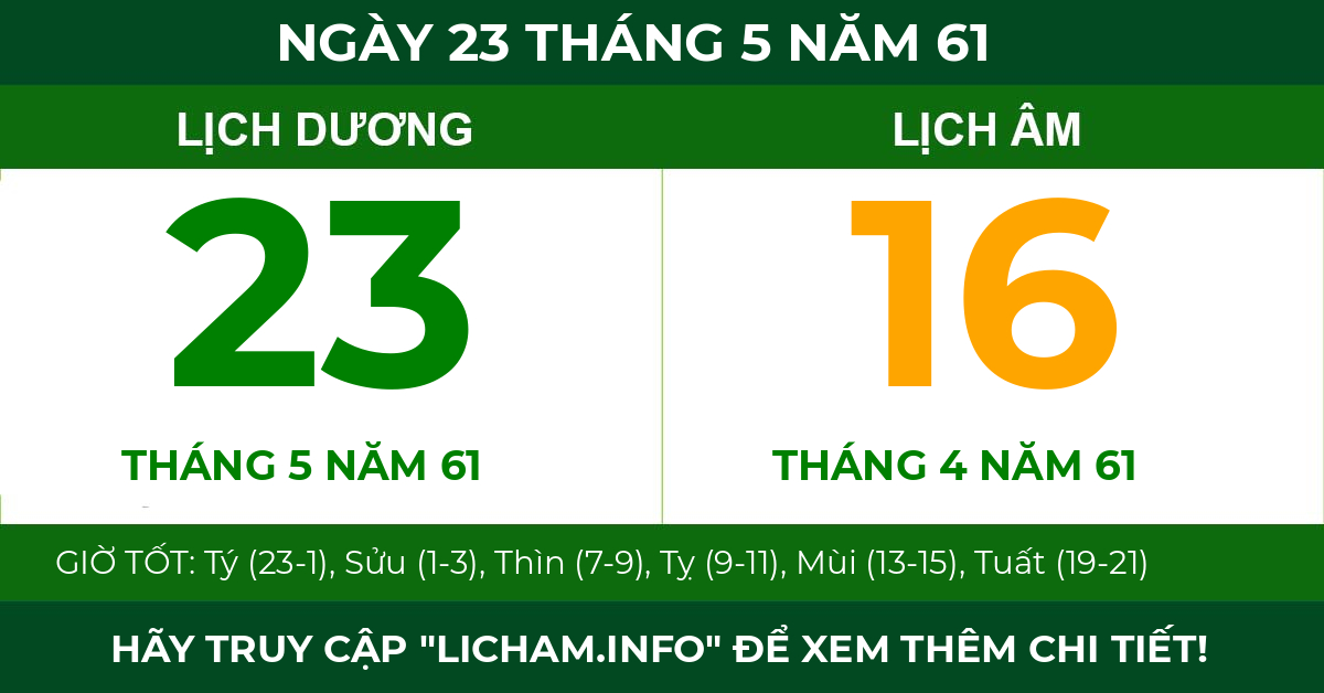 lịch âm ngày 23 tháng 5 năm 61