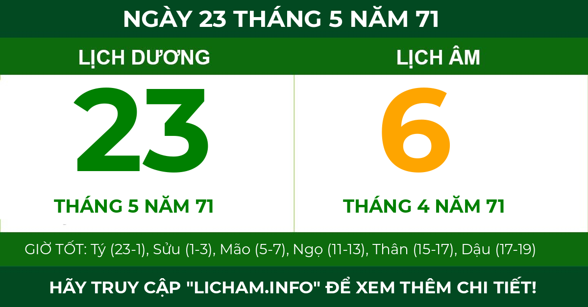 lịch âm ngày 23 tháng 5 năm 71