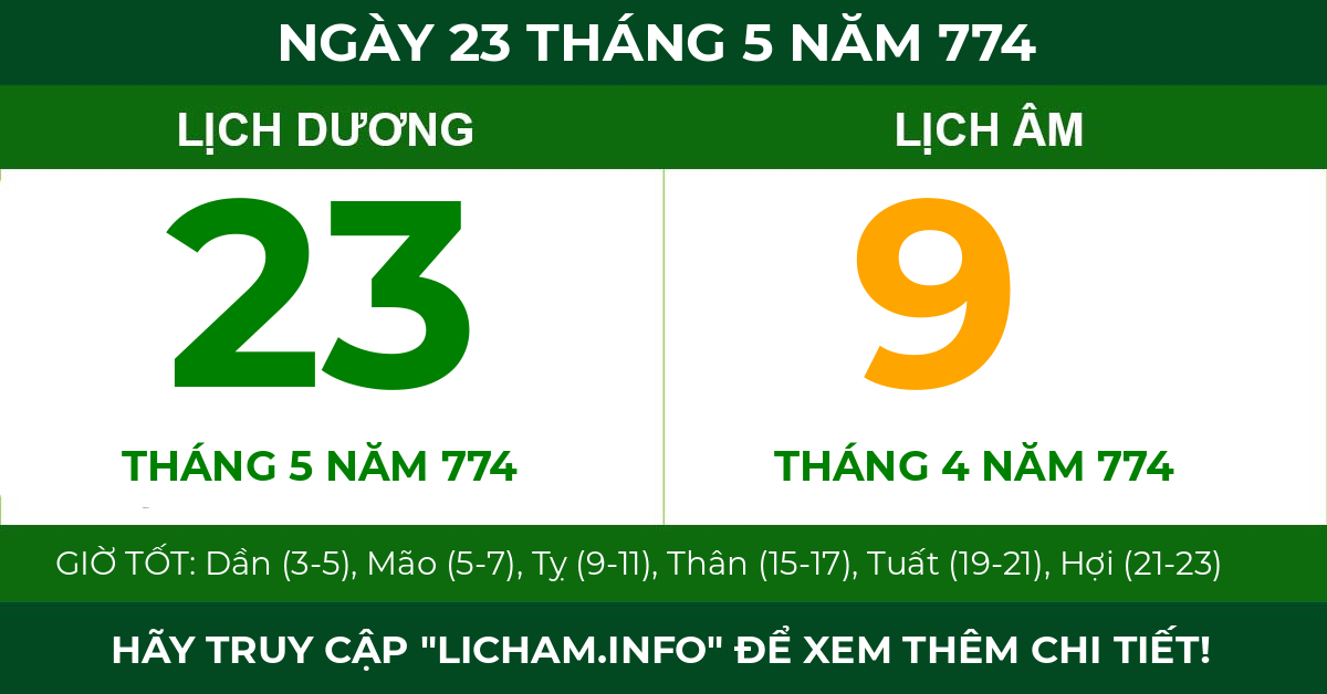 lịch âm ngày 23 tháng 5 năm 774