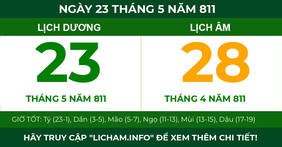 lịch âm ngày 23 tháng 5 năm 811