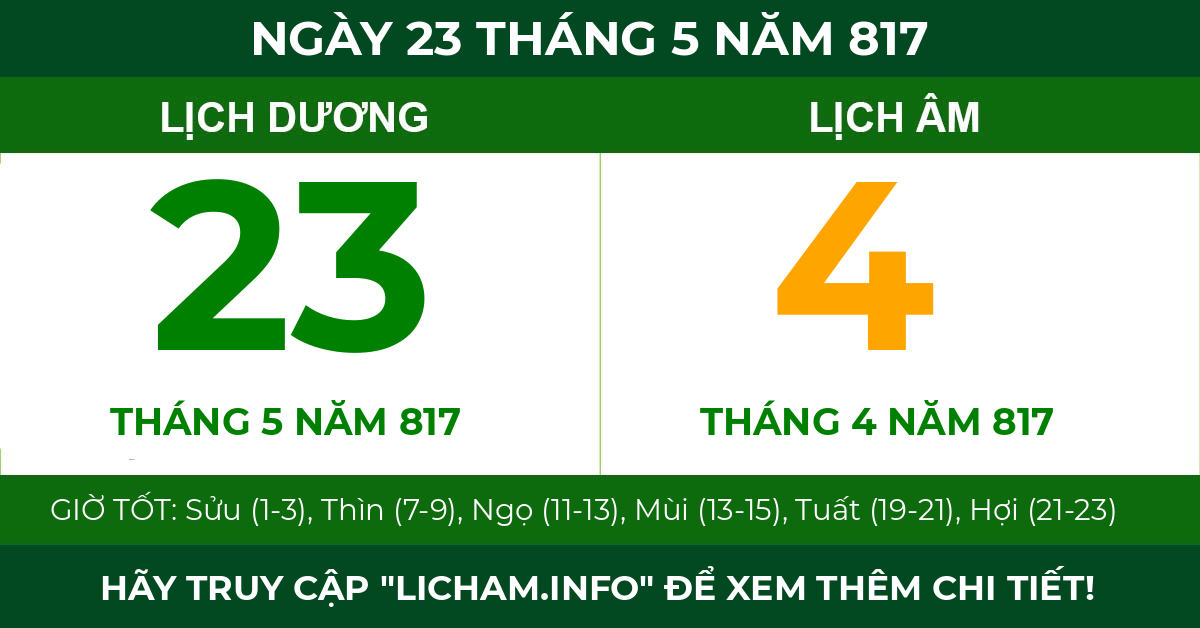 lịch âm ngày 23 tháng 5 năm 817
